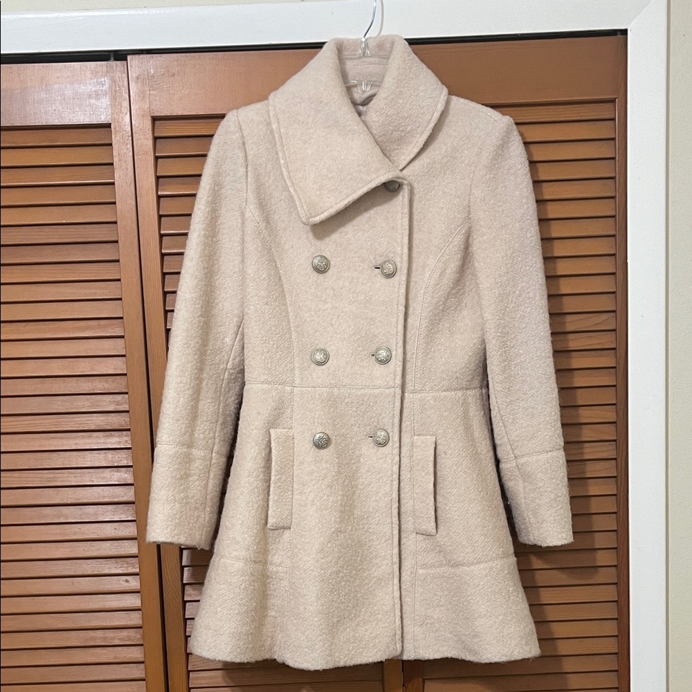 Guess Elegant Cream Double-Breasted Pea Coat